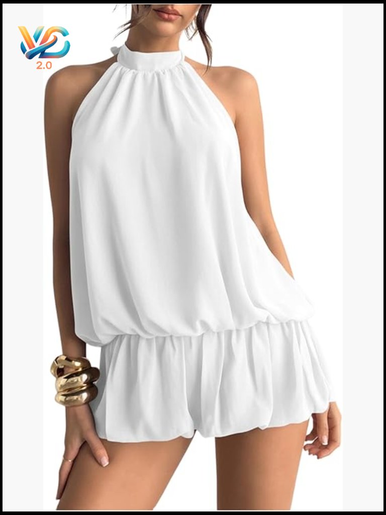 Y2k Halter Tie Back Ruffle Hem Bubble Mini Dress